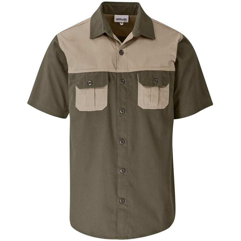 Mens Short Sleeve Serengeti 2-Tone Bush Shirt