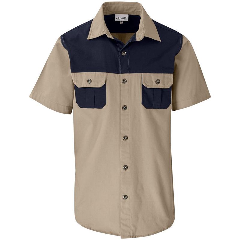 Mens Short Sleeve Serengeti 2-Tone Bush Shirt