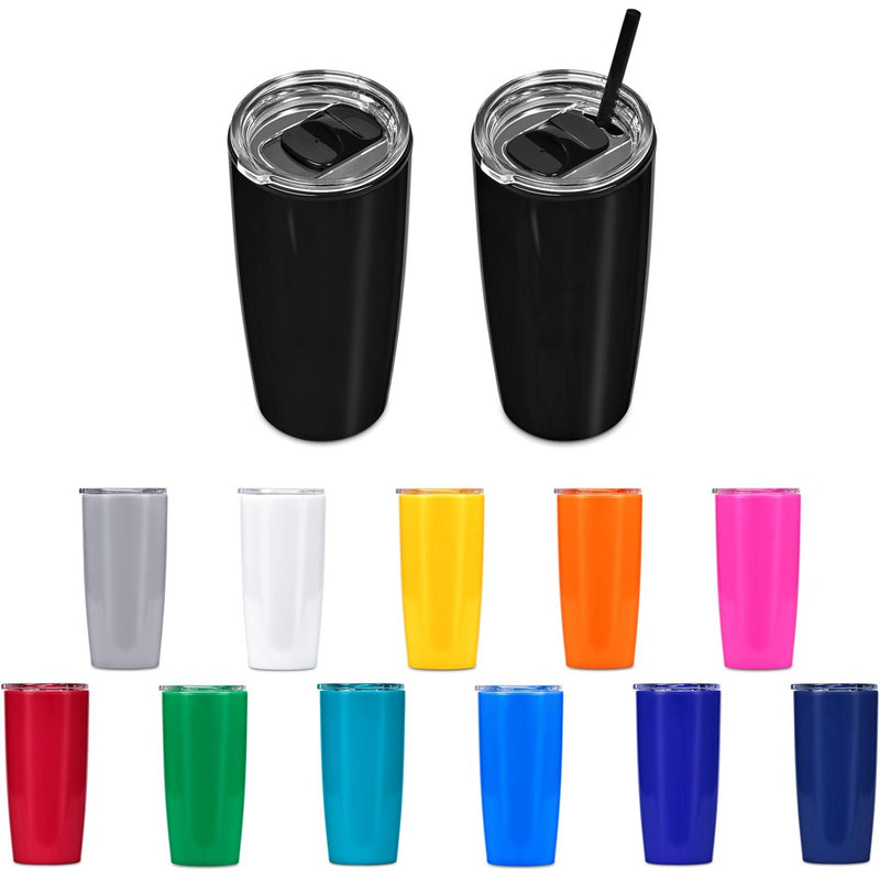 Plastic 2-in-1 Double-Wall Tumbler & Straw - 600ml