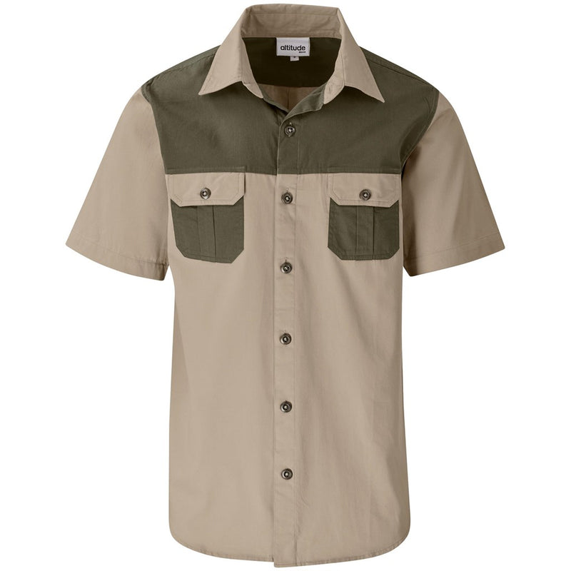 Mens Short Sleeve Serengeti 2-Tone Bush Shirt