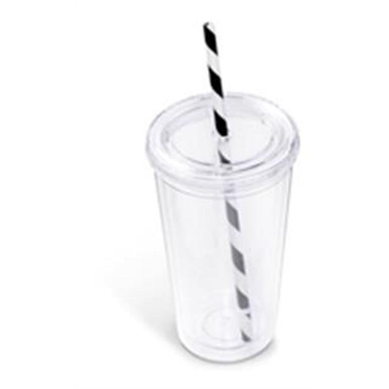 Double-Wall Plastic Tumbler & Straw - 470ml